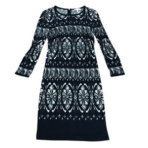 Tory Burch Rossella Black Patterned Silk Long Sleeve Mini Sheath Dress Size M